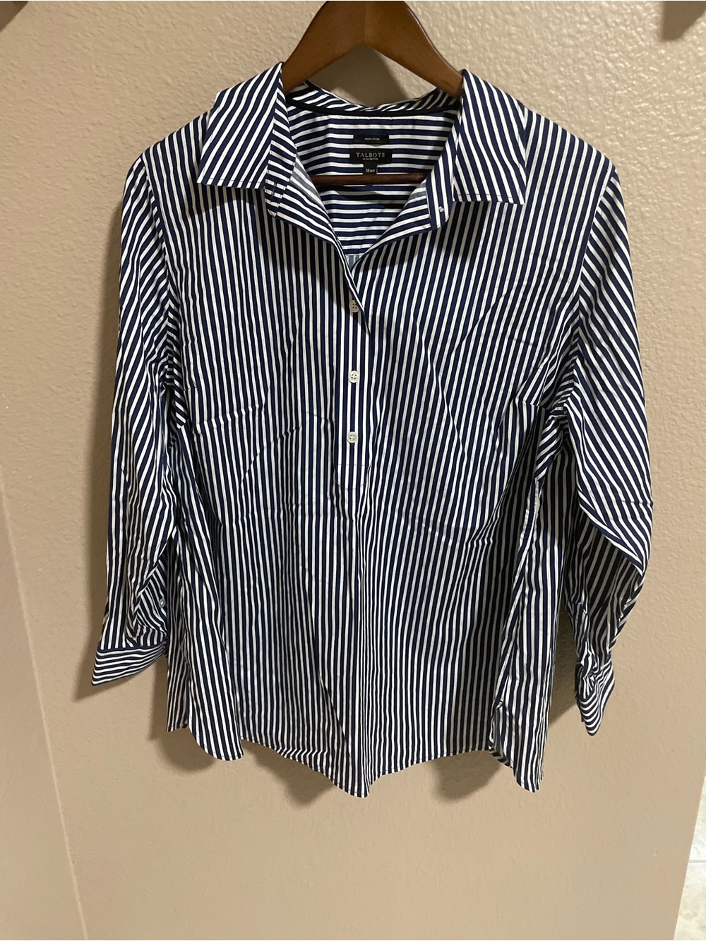 Talbots Plus Petite Blue and White Striped Shirt
